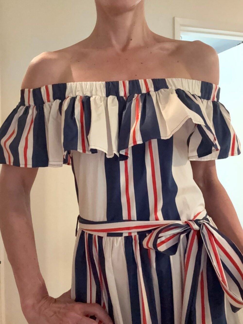 La Double J Blue Yacht Off-the-shoulder Tiered Maxi Dress. NWT - Picture 2 of 10